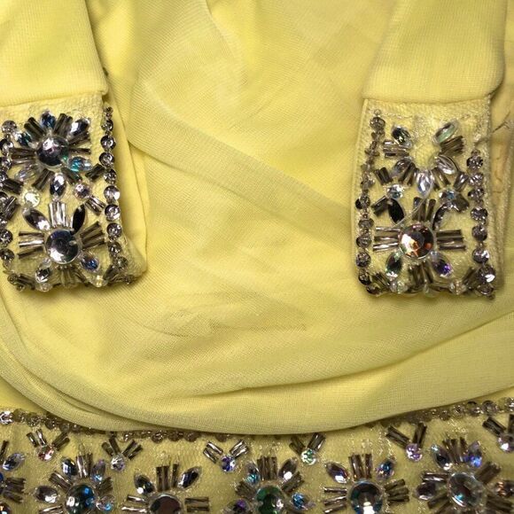 Vintage Y2K Pastel Yellow Fairycore Embellished Chiffon Maxi Prom Dress / Sz: 3 - Picture 7 of 9